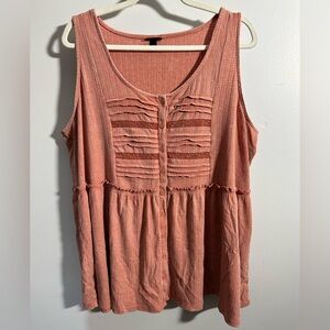 Torrid Women’s 2X Peachy Pink Tank Top Blouse Pleated Lace Boho Flowy Stretch